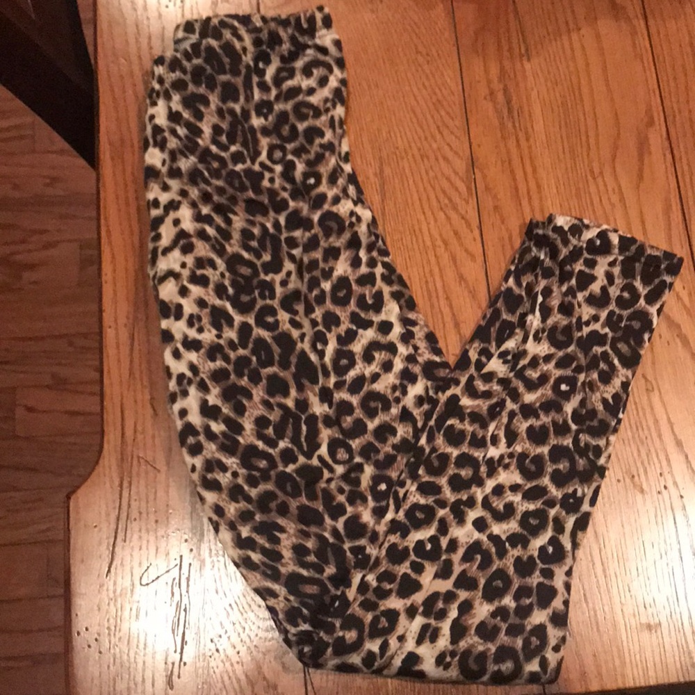 Leopard fleece lined leggings